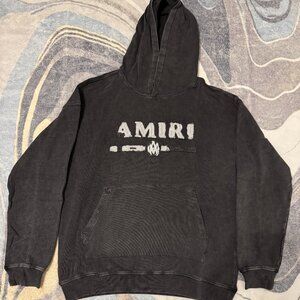 Amiri Black Ripped Logo Hoodie Pullover Mens Size Large
